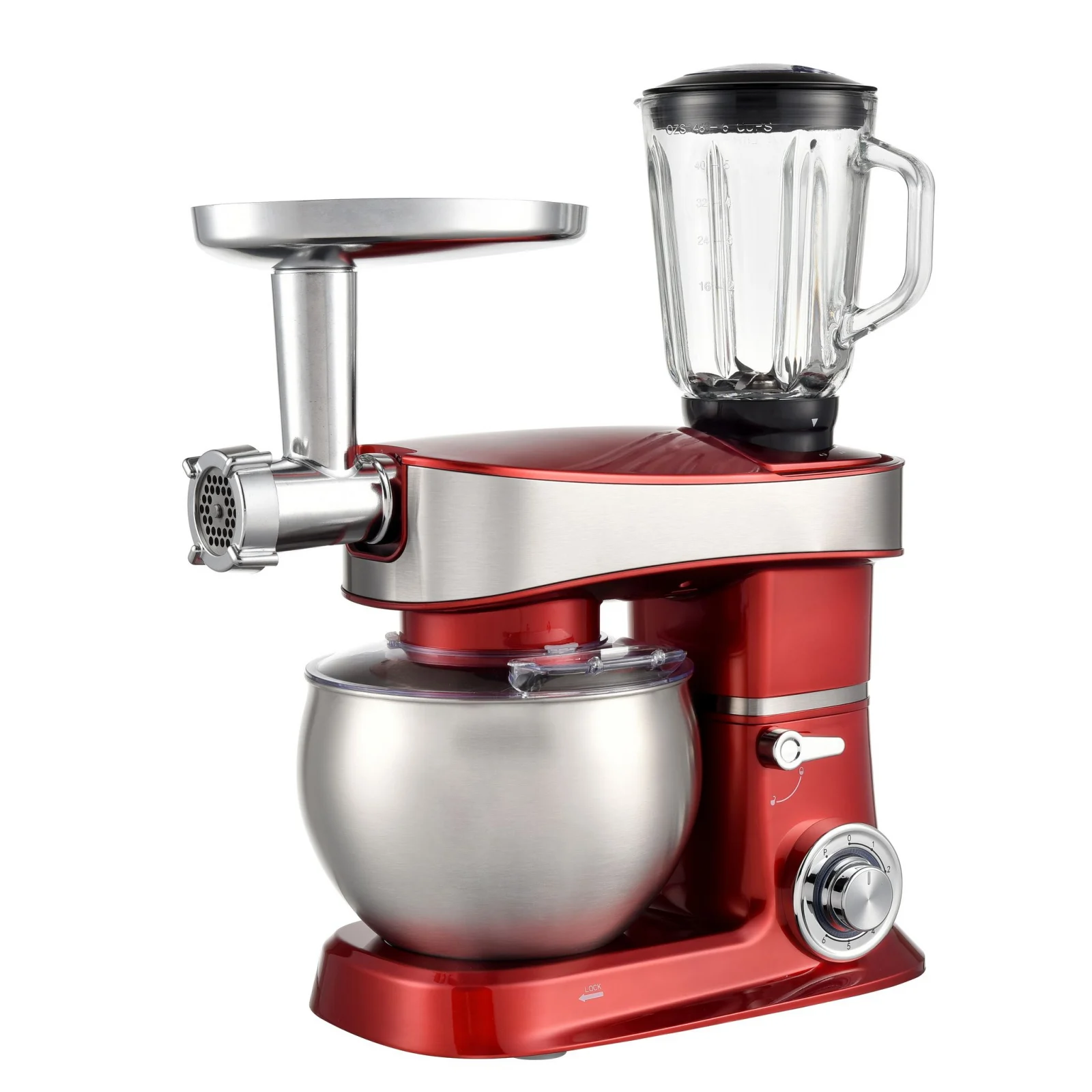 Mixer cu bol din inox Buntz BMP-1500RD, 1500 W, bol 6 L Inox, 6 viteze, functie Pulse, tocator si blender, Rosu [2]