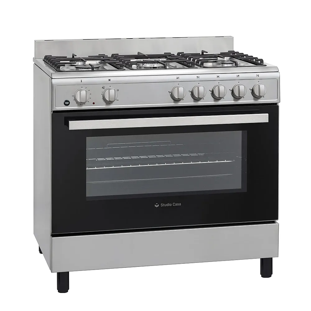 Pachet Aragaz 5 arzatoare pe gaz, cuptor pe gaz, 90 cm, aprindere electrica, grill, rotisor, Hota decorativa, 90 cm, inox, 1 motor turbo, Studio Casa [2]