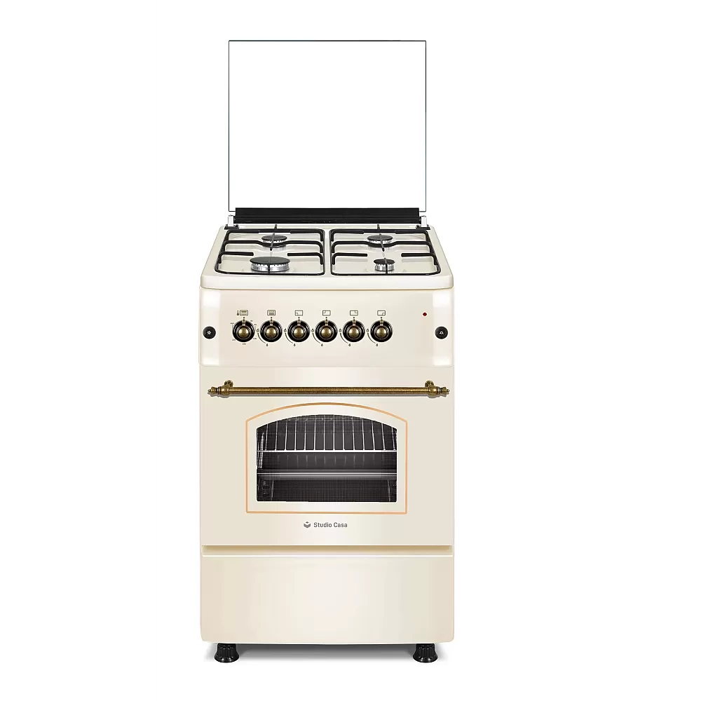 Pachet Aragaz rustic, 4 arzatoare pe gaz, cuptor pe gaz, aprindere electrica + Hota telescopica rustica, incorporabila, 60 cm, 2 motoare, Studio Casa Verona Retro [2]