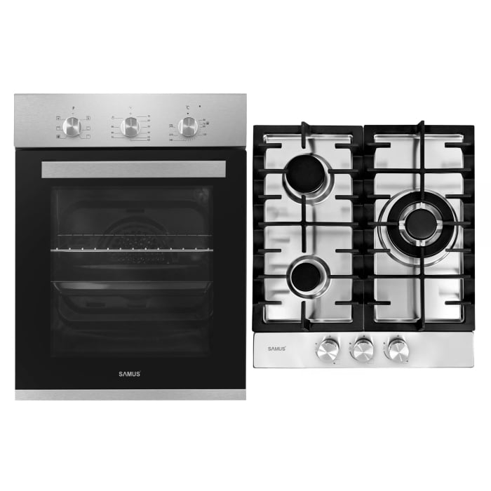 Pachet incorporabil, Cuptor electric 49 L, putere 1900W, Plita incorporabila, inox, 3 arzatoare gaz, gratare fonta, aprindere electrica, SAMUS [1]