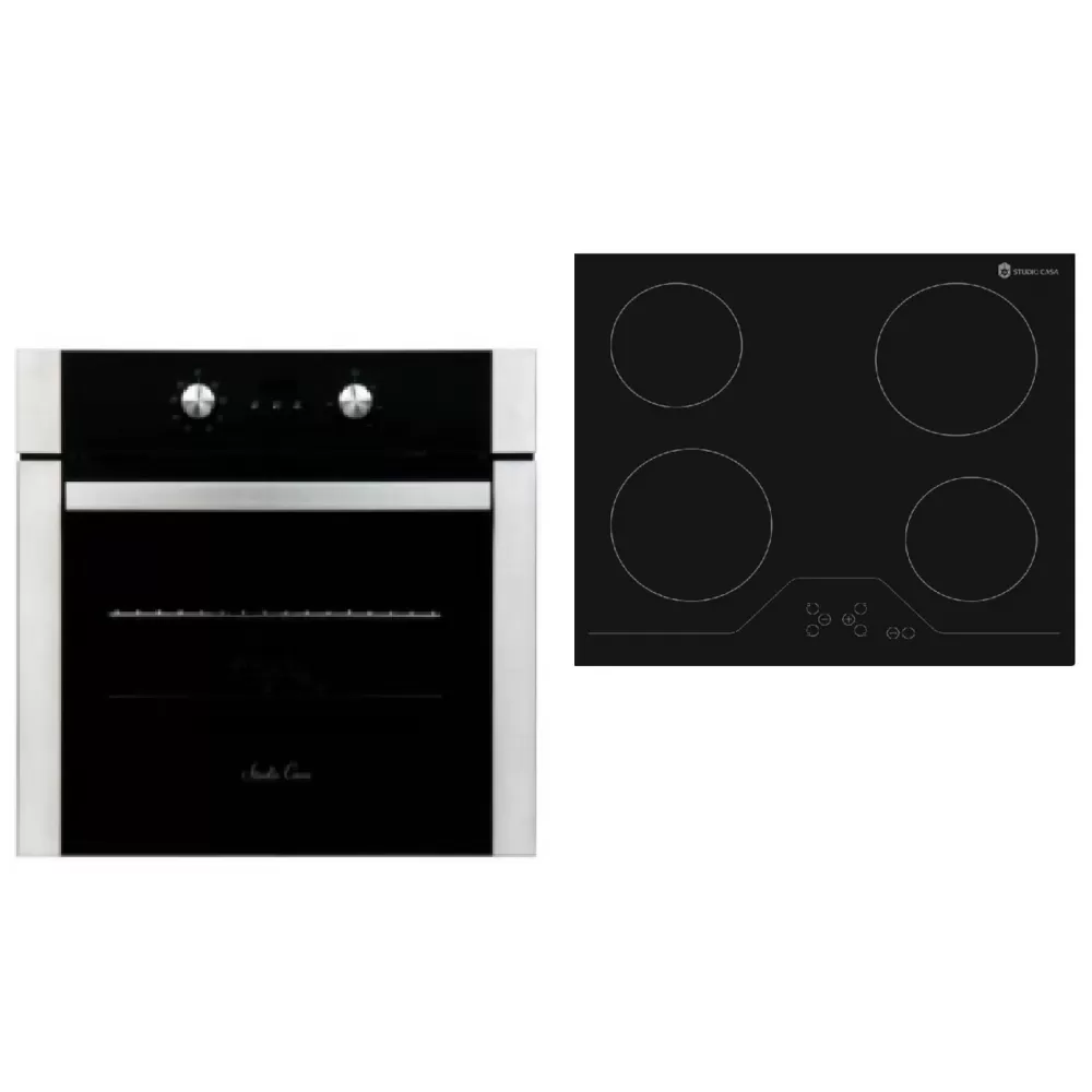 Pachet incorporabil, Cuptor electric, 56 L, 8 programe, timer, clasa A, ventilatie, Plita vitroceramica, 4 zone de gatit, sticla, 9 programe, digitala, 60cm, Studio Casa [1]