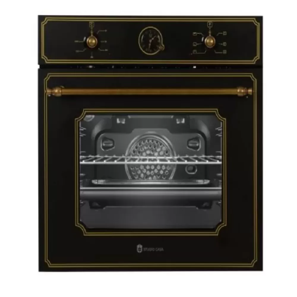Pachet incorporabil, Cuptor electric, 6 functii, 52 L, ventilatie, clasa A, Plita pe gaz, 4 arzatoare, aprindere electrica, Hota decorativa, 3 viteze, 1 motor turbo, Studio Casa Umbria Retro Black [2]