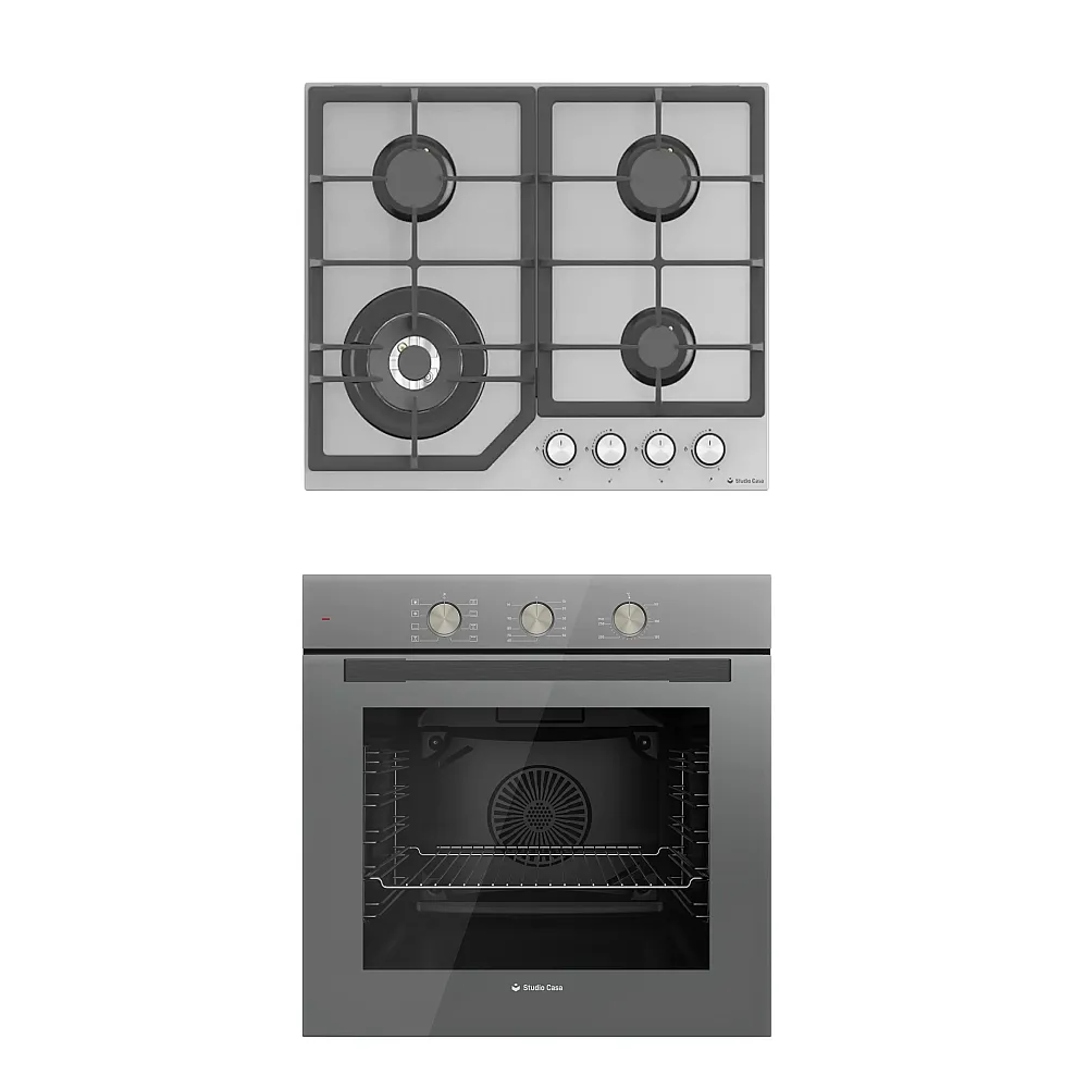 Pachet incorporabil, Cuptor electric, 6 functii, grill, sticla Gri, 69 L, Plita pe gaz, aprindere electrica, 60 cm, sticla gri, gratare fonta, Studio Casa Duo Parma Glass [1]