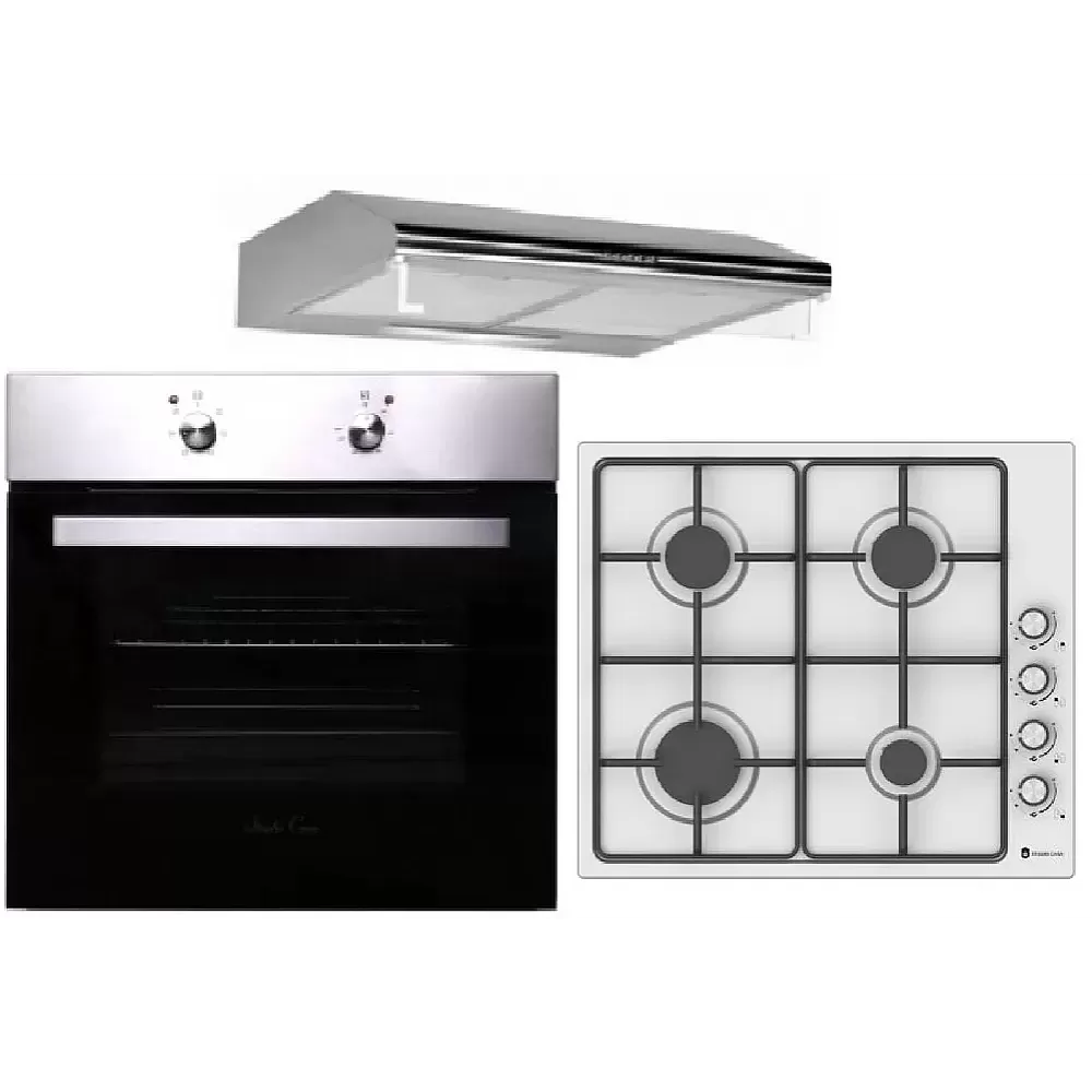 Pachet incorporabil, Cuptor electric 61 L, clasa A, 6 programe, timer, Plita pe gaz Inox, 4 arzatoare, aprindere electrica, Hota clasica, 2 motoare, 3 viteze, Inox, Studio Casa Mirage Clasic [1]