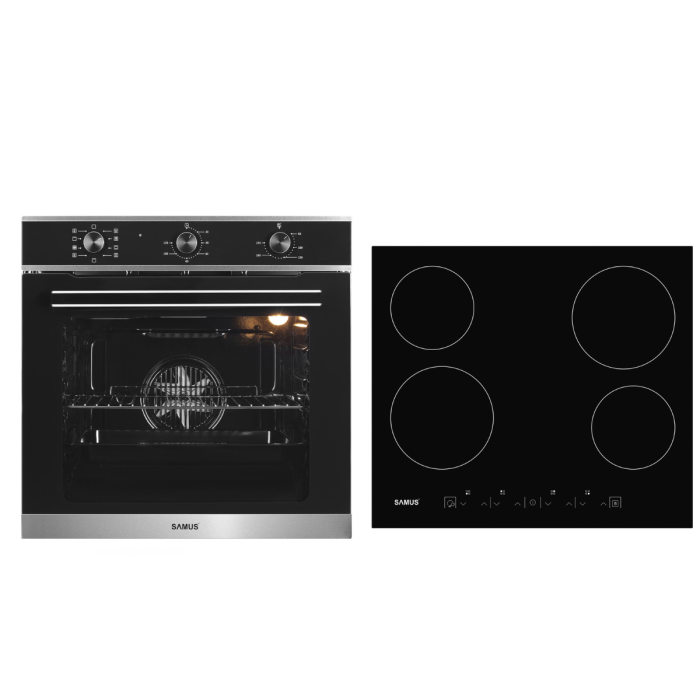 Pachet incorporabil, Cuptor electric, 75 litri, 9 functii, putere 2800 W, ventilatie, convectie 3D, grill, clasa A, Plita vitroceramica, 4 zone gatit, 9 trepte, putere 5800 W, SAMUS [1]