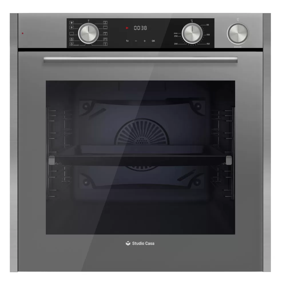 Pachet incorporabil, Cuptor electric gri, 81L, grill, rotisor, 10 functii, Plita sticla gri 70cm, Hota decorativa sticla gri, touch screen, Studio Casa Glamour Aqua Cooking [2]