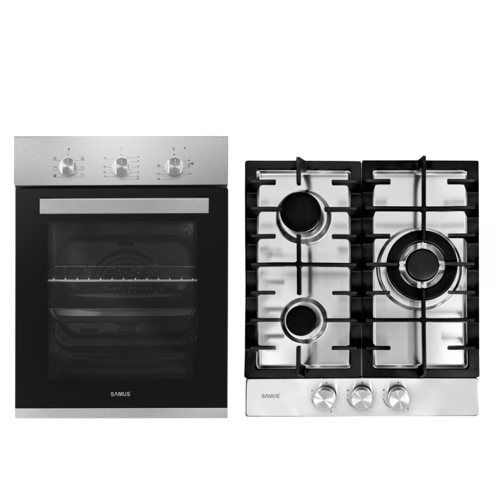 Pachet incorporabil Inox, Cuptor electric, 43 Lt, putere 1900W, 45 cm, convectie, 6 functii, ventilator, Plita incorporabila inox, 3 arzatoare, 45 cm, SAMUS [1]