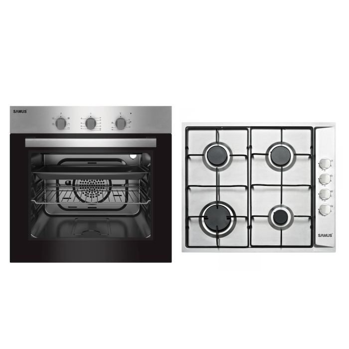 Pachet incorporabil Inox, Cuptor electric, 56 Lt, putere 2200W, 5 functii, ventilator, Plita incorporabila inox, 4 arzatoare, 58cm, SAMUS [1]