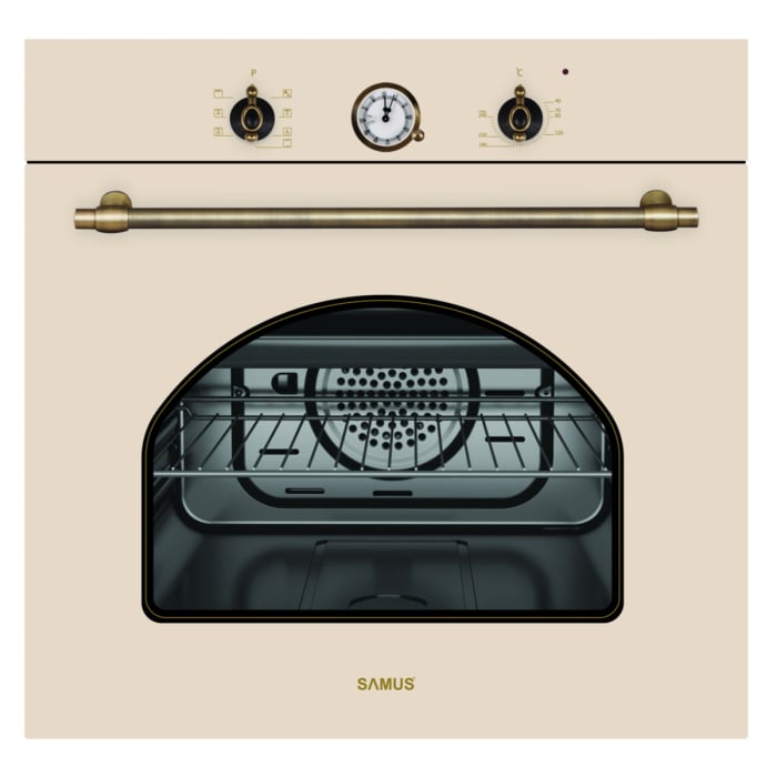 Pachet incorporabil rustic, Cuptor electric 56 litri, 7 functii, putere 2200W, clasa A, Plita incorporabila, sticla, 58 cm, gratare fonta, Hota traditionala, 1 motor, 3 viteze, 60 cm, Beige, SAMUS [2]