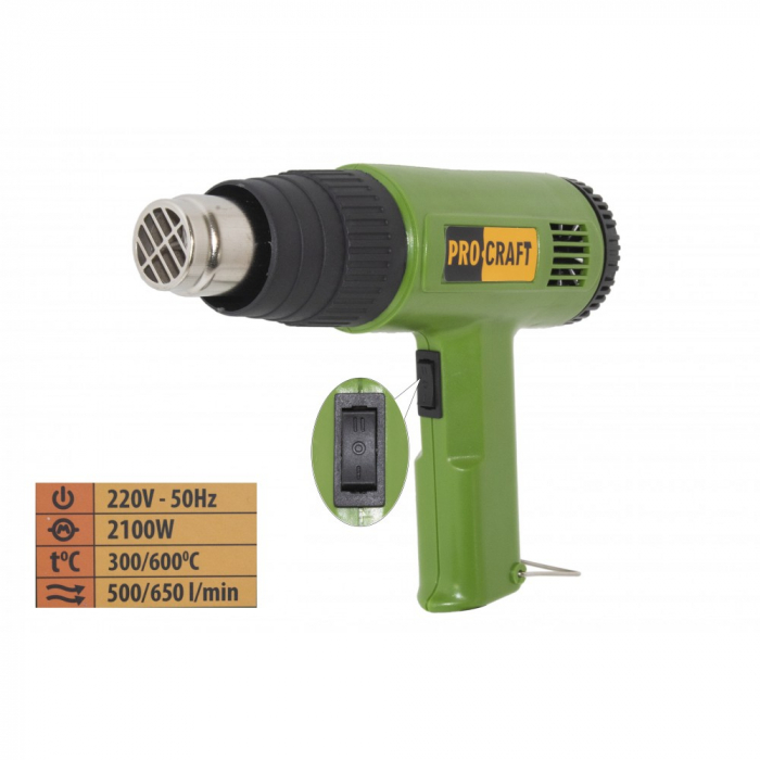 Pistol aer cald, Procraft PH2100, 2 trepte, 300, 600° C, 220V, 2100W [2]