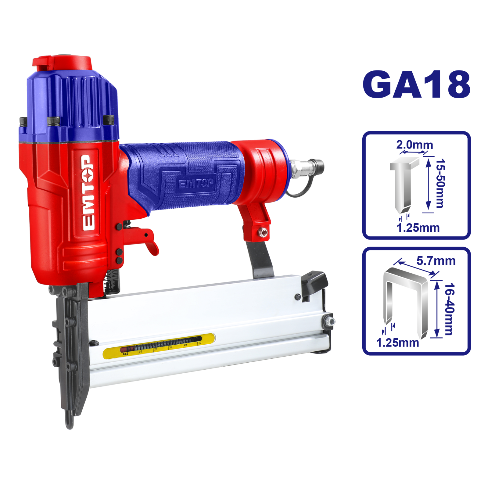 Pistol cu capse, cuie, pneumatic, accesorii incluse (capse,cuie), EMTOP [1]