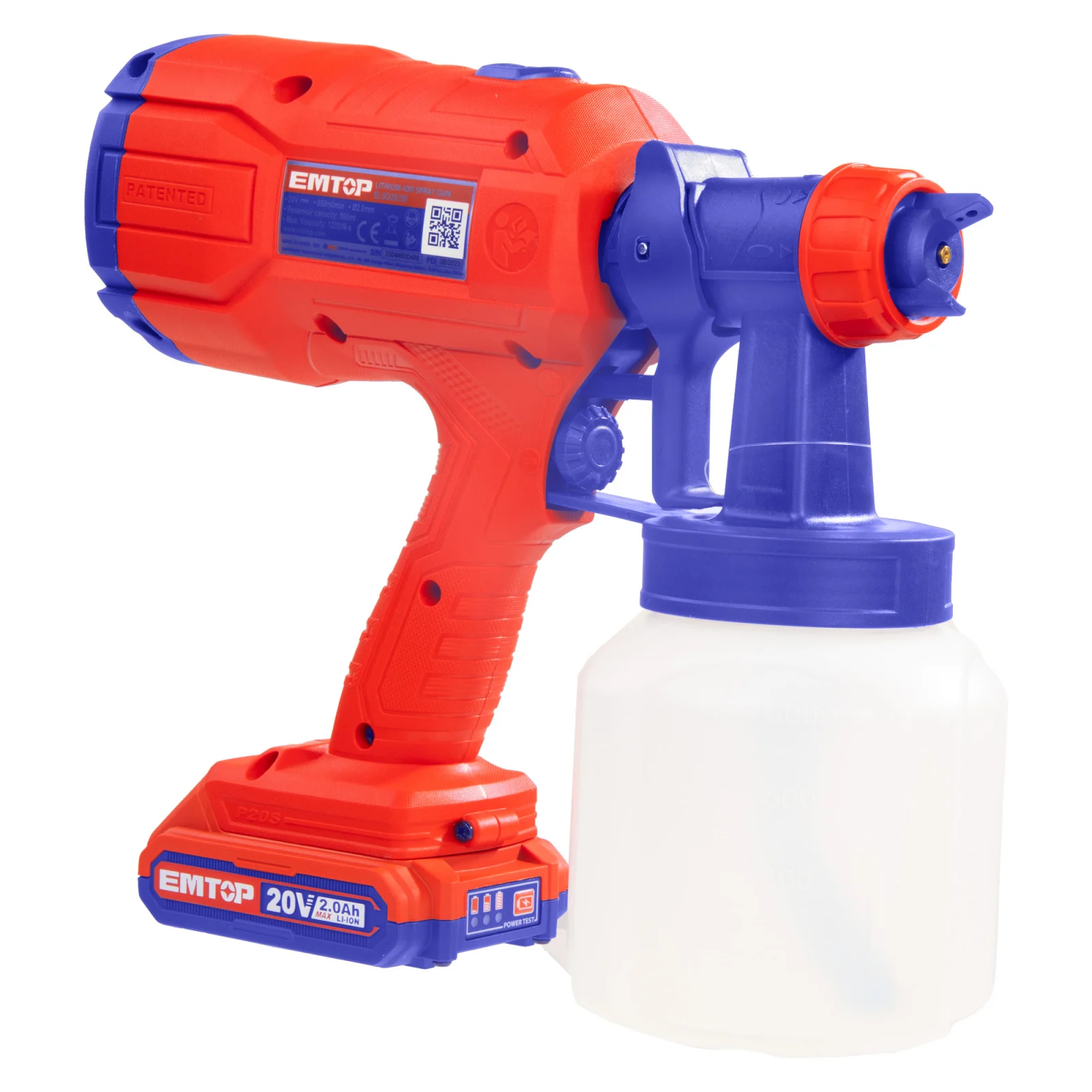 Pistol de vopsit cu acumulator, 20V, 2.0Ah, vas 800ml, accesorii incluse, EMTOP [4]
