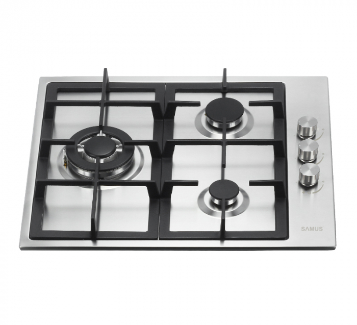 Plita incorporabila pe gaz, 3 arzatoare, INOX, gratare din fonta, aprindere electrica, Samus [2]