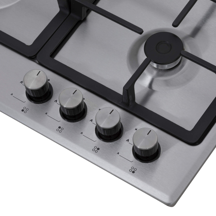 Plita incorporabila, 4 arzatoare gaz, aprindere electrica, gratare fonta, Inox, NOBELTEK [5]