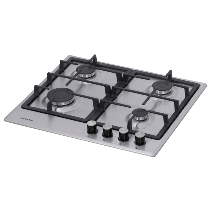 Plita incorporabila, 4 arzatoare gaz, aprindere electrica, gratare fonta, Inox, NOBELTEK [3]
