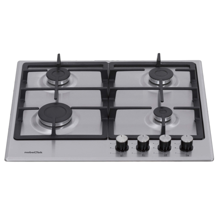 Plita incorporabila, 4 arzatoare gaz, aprindere electrica, gratare fonta, Inox, NOBELTEK [4]