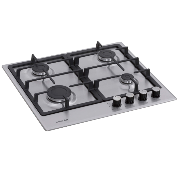 Plita incorporabila, 4 arzatoare gaz, aprindere electrica, gratare fonta, Inox, NOBELTEK [2]