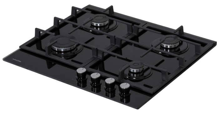 Plita incorporabila, 4 arzatoare gaz, sticla neagra, aprindere electrica, gratare fonta, negru, NOBELTEK [4]