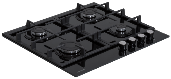 Plita incorporabila, 4 arzatoare gaz, sticla neagra, aprindere electrica, gratare fonta, negru, NOBELTEK [5]