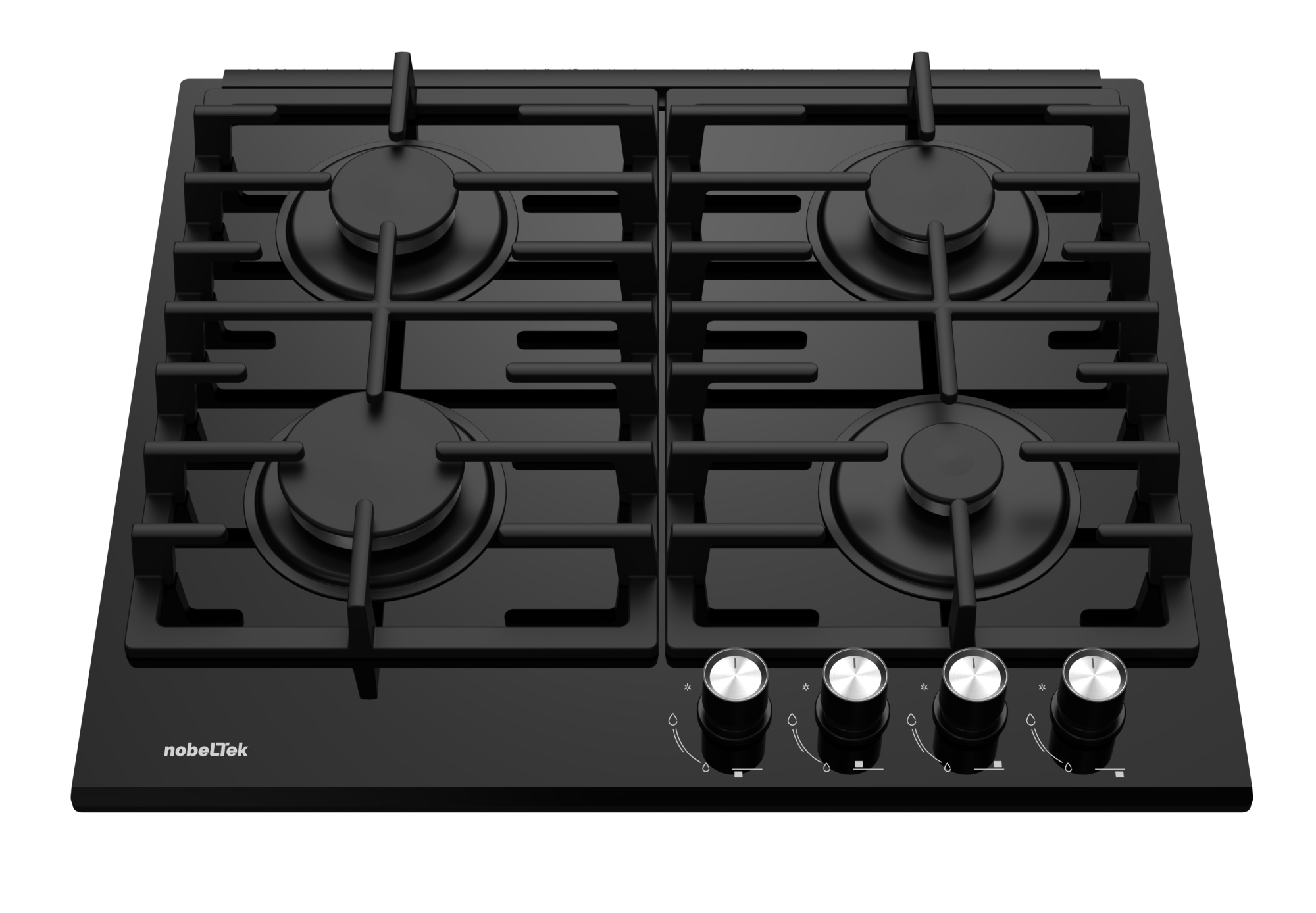 Plita incorporabila, 4 arzatoare gaz, sticla neagra, aprindere electrica, gratare fonta, negru, NOBELTEK [2]