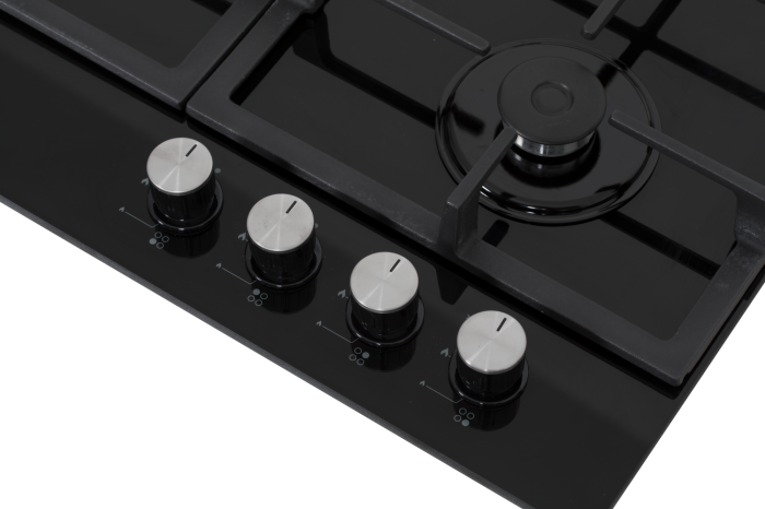 Plita incorporabila, 4 arzatoare gaz, sticla neagra, aprindere electrica, gratare fonta, negru, NOBELTEK [6]