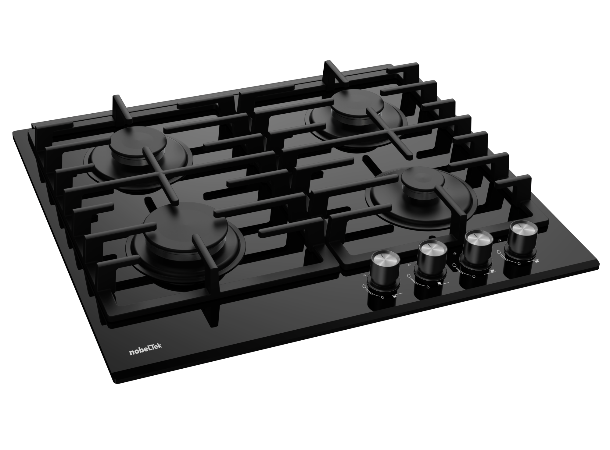 Plita incorporabila, 4 arzatoare gaz, sticla neagra, aprindere electrica, gratare fonta, negru, NOBELTEK [3]