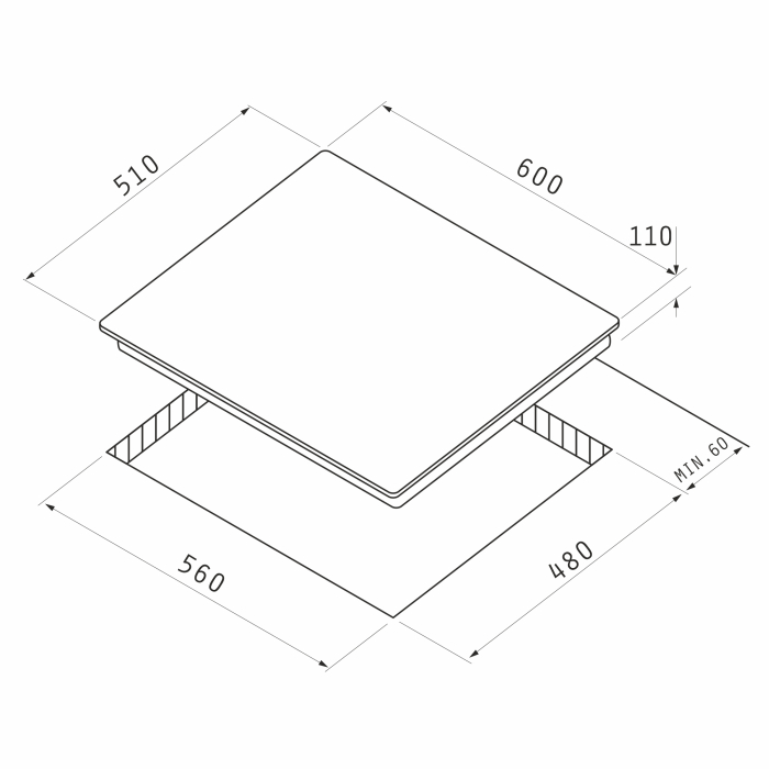 Plita incorporabila, 4 arzatoare, kit GPL, gratare fonta, sticla Gri, aprindere electrica, valve siguranta, PYRAMIS [2]