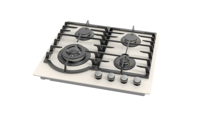 Plita incorporabila, 4 arzatoare, sticle Beige, gratare fonta, aprindere electrica, flacara dubla (WOK), valva de siguranta, PYRAMIS [4]