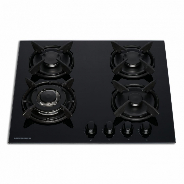 Plita incorporabila, din sticla, neagra, aprindere electrica, gaz natural, 60cm, Heinner HBH-V4IWFGBK [2]