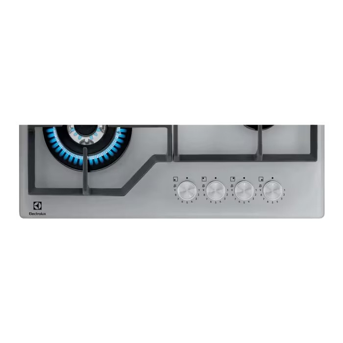 Plită incorporabilă Electrolux KGG64362S, Gaz pe Sticlă, 4 Arzătoare, WOK, StepPower 9 Trepte, Speed Burner, Grătare Fontă, 60 cm, Argintiu. [4]