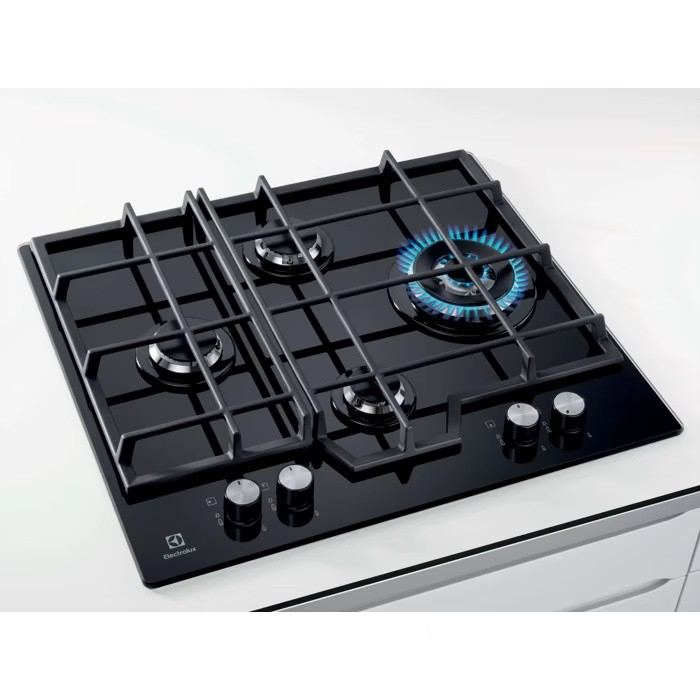 Plită incorporabilă Electrolux KGG6456K, Gaz pe Sticlă, 4 Arzătoare, WOK 4 kW, Speed Burner, Aprindere Electrică, Grătare Fontă, 60 cm, Negru. [2]