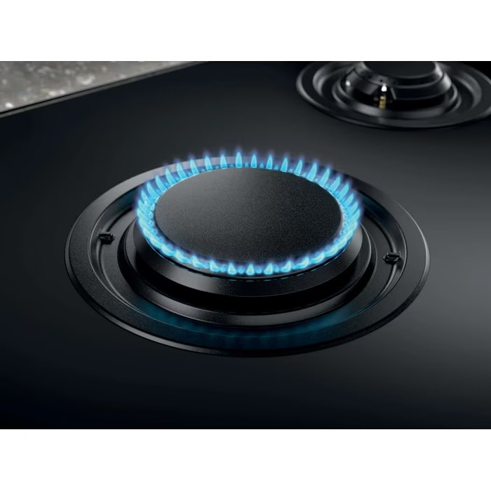 Plită incorporabilă Electrolux KGG753753K, Gaz pe Sticlă, 5 Arzătoare, WOK, FlameLight, StepPower, Hob2Hood, Timer, Grătare Fontă, 75 cm, Negru. [7]
