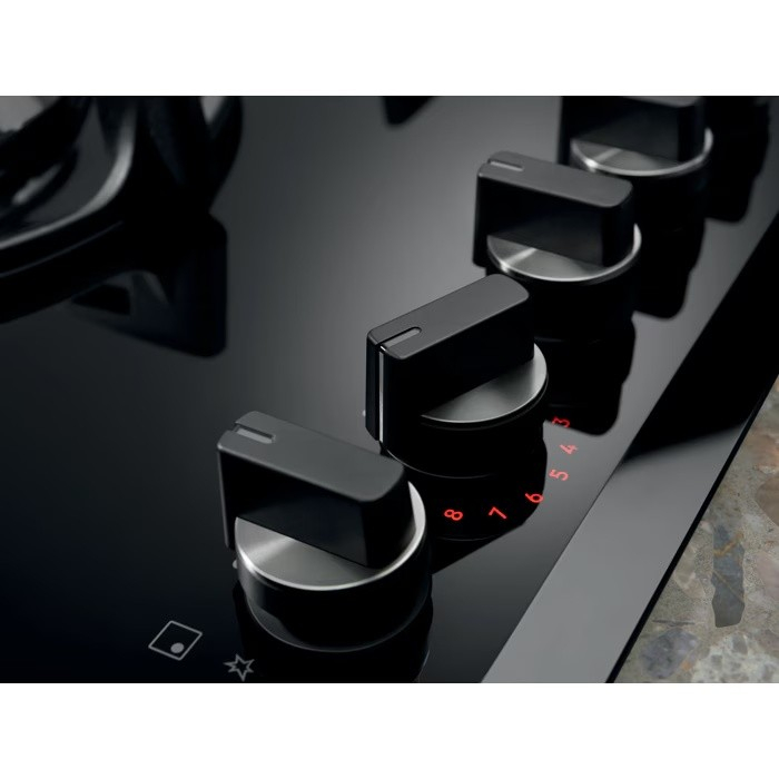 Plită incorporabilă Electrolux KGG753753K, Gaz pe Sticlă, 5 Arzătoare, WOK, FlameLight, StepPower, Hob2Hood, Timer, Grătare Fontă, 75 cm, Negru. [6]