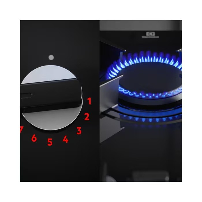 Plită incorporabilă Electrolux KGG753753K, Gaz pe Sticlă, 5 Arzătoare, WOK, FlameLight, StepPower, Hob2Hood, Timer, Grătare Fontă, 75 cm, Negru. [4]