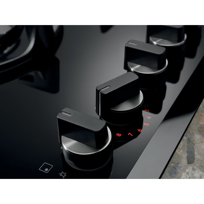 Plită incorporabilă Electrolux KGG953753K, Gaz pe Sticlă, 5 Arzătoare, WOK, FlameLight, StepPower, Hob2Hood, Grătare Fontă, 90 cm, Negru. [3]