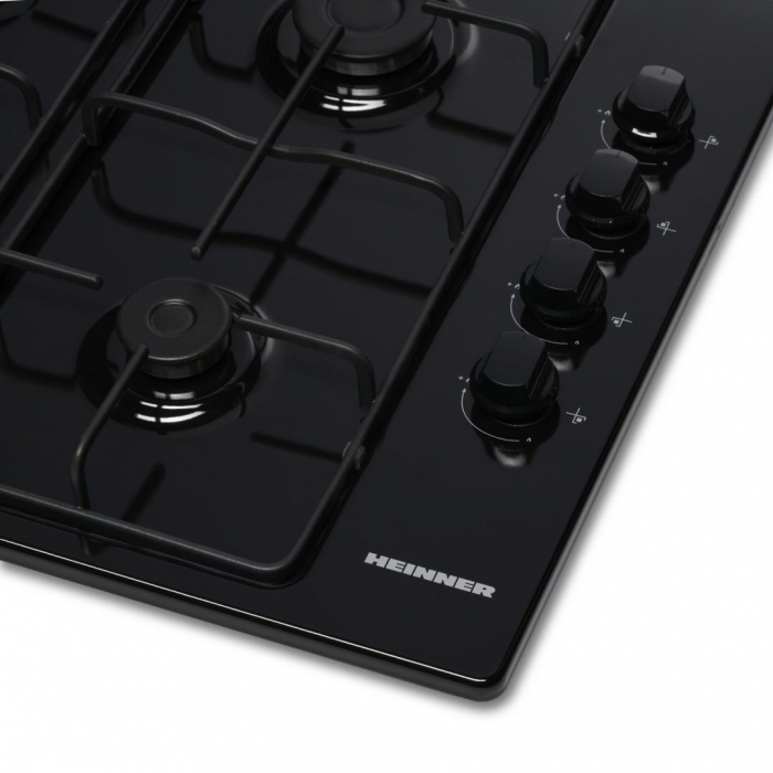Plita incorporabila, email, neagra, aprindere electrica, gaz natural, 58cm, Heinner HBH-V4IEBK [4]