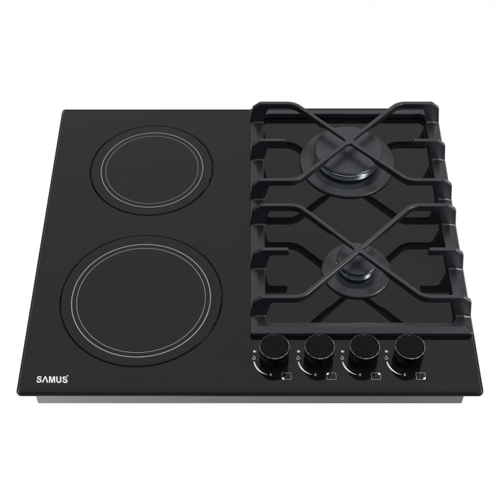 Plita incorporabila mixta, 2 arzatoare gaz, 2 arzatoare sticla ceramica, gratare din fonta, Samus [2]
