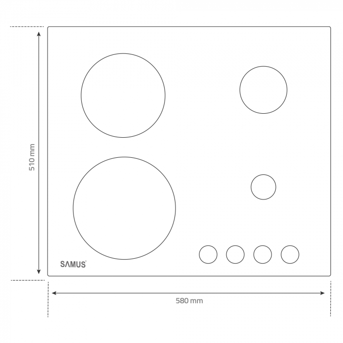 Plita incorporabila mixta, 2 arzatoare gaz, 2 arzatoare sticla ceramica, gratare din fonta, Samus [3]