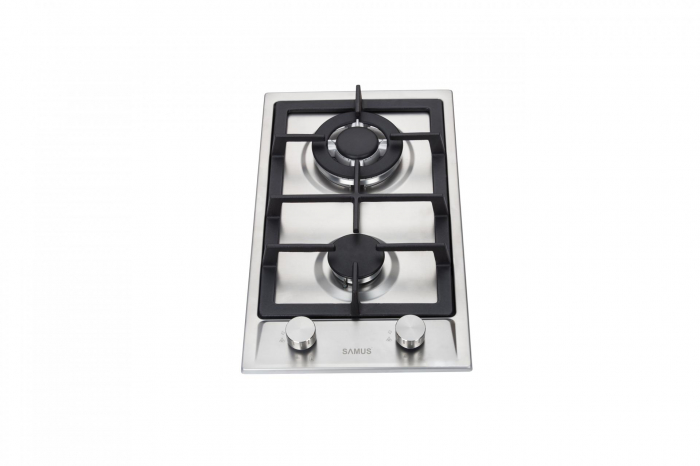 Plita incorporabila pe gaz, 2 arzatoare, gratar din fonta, INOX, aprindere electrica, Samus [2]