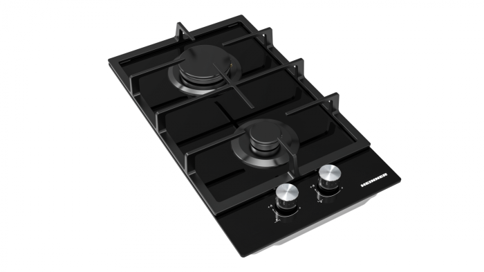Plita incorporabila pe gaz, 2 arzatoare, sticla neagra, gratar fonta, aprindere electrica, HEINNER [3]