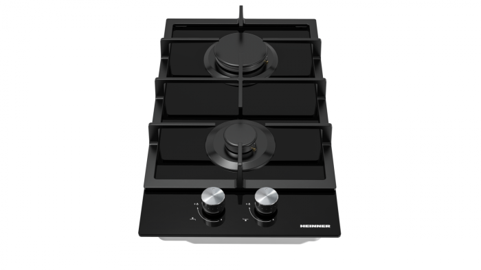 Plita incorporabila pe gaz, 2 arzatoare, sticla neagra, gratar fonta, aprindere electrica, HEINNER [2]