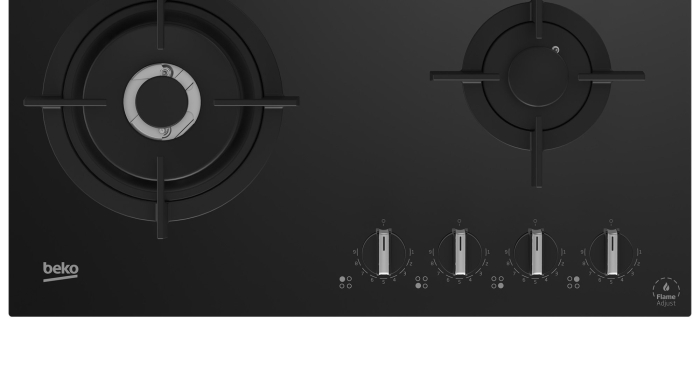 Plita incorporabila pe gaz, 4 arzatoare, aprindere electrica, gratare fonta, 60 cm, sticla neagra, WOK, Negru, BEKO [5]