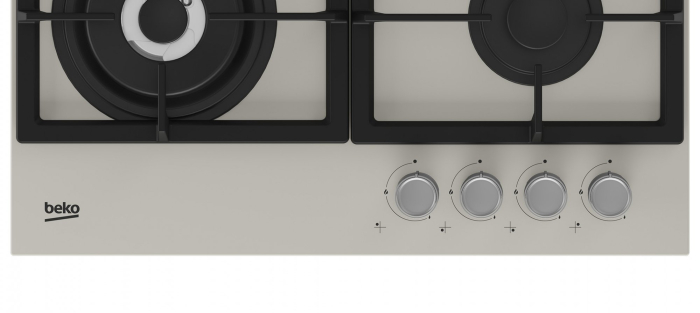Plita incorporabila pe gaz, 4 arzatoare, aprindere electrica, gratare fonta, sticla, WOK, Gri, BEKO [4]