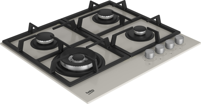 Plita incorporabila pe gaz, 4 arzatoare, aprindere electrica, gratare fonta, sticla, WOK, Gri, BEKO [2]