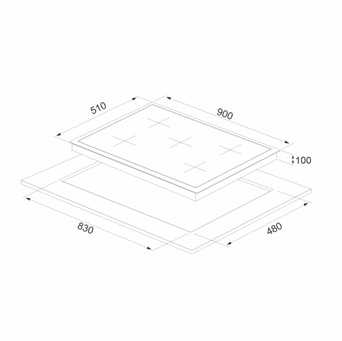 Plita incorporabila pe gaz, 5 arzatoare, sticla neagra, aprindere electrica, gratare fonta, kit GPL, Wok, Negru, PYRAMIS [2]