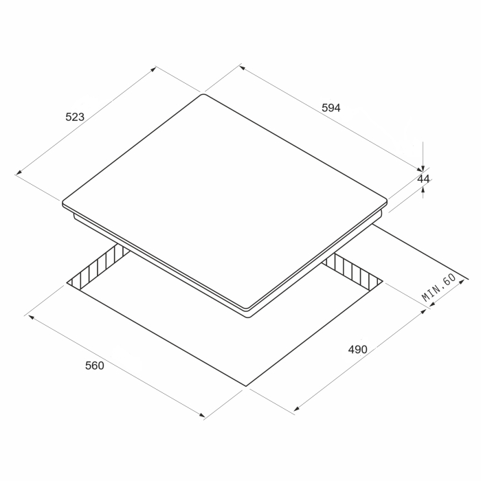 Plita incorporabila pe gaz, gratare fonta, 4 arzatoare, WOK, coroana tripla, aprindere electrica, kit GPL, sticla Gri, PYRAMIS [2]