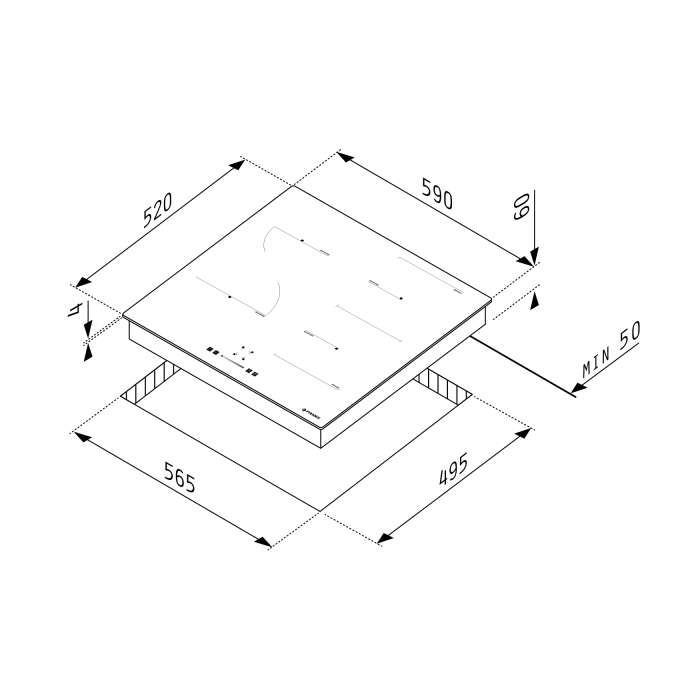 Plita incorporabila pe inductie, 4 zone de gatit, 9 trepte, putere 8600 W, timer, touch control, sticla Neagra, Grecia, PYRAMIS [4]