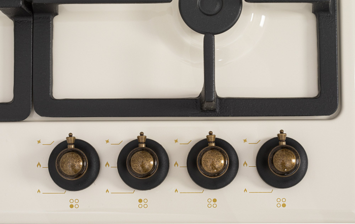 Plita incorporabila, rustica, 4 arzatoare gaz, aprindere electrica, gratare fonta, crem, NOBELTEK [4]