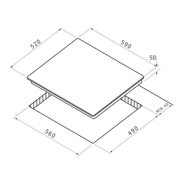 Plita rustica incorporabila, 4 arzatoare, aprindere electrica, gratare fonta, kit GPL, Antracit, PYRAMIS [2]