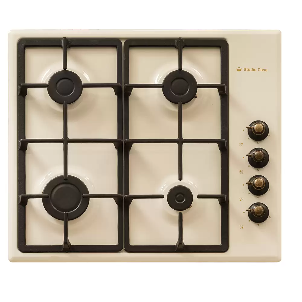 Plita rustica pe gaz, incorporabila, 4 arzatoare, email, aprindere electrica, gratare fonta, valva siguranta, Crem, Studio Casa Dolce Vita [1]